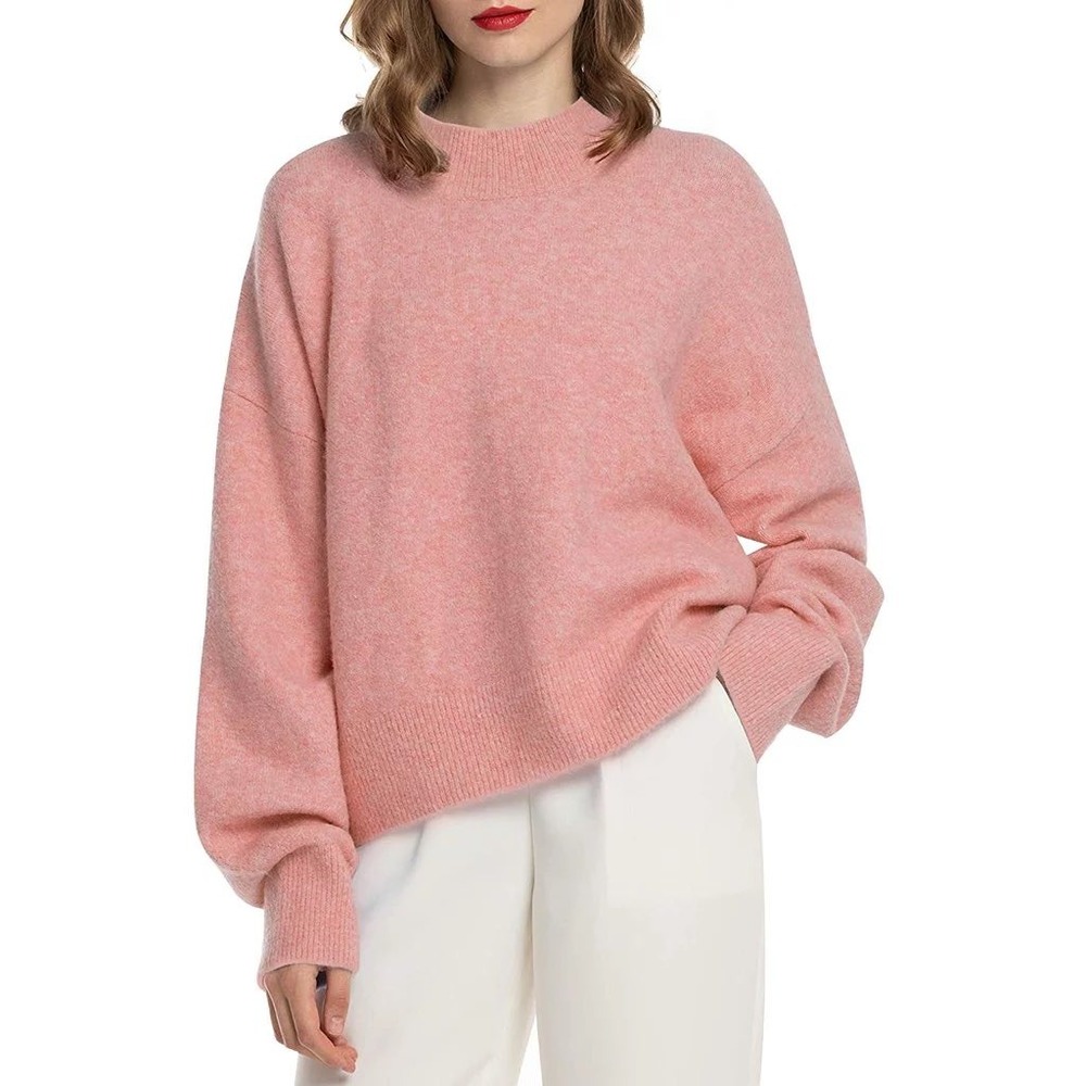 Woolen Bloom Women Large Oversized Sweater Mock Neck Lightweight Winter Pullover